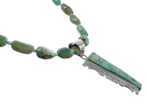 Native American Kingman Turquoise Inlay And Sterling Silver Navajo Bead Necklace And Pendant Set AX124782